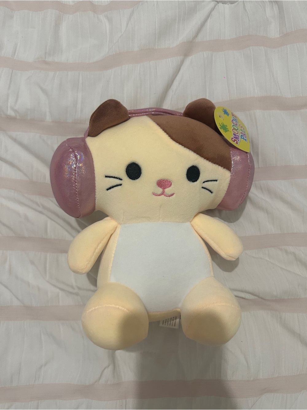 Plush Cat with Pink Headphones Cute Stuffed Animal